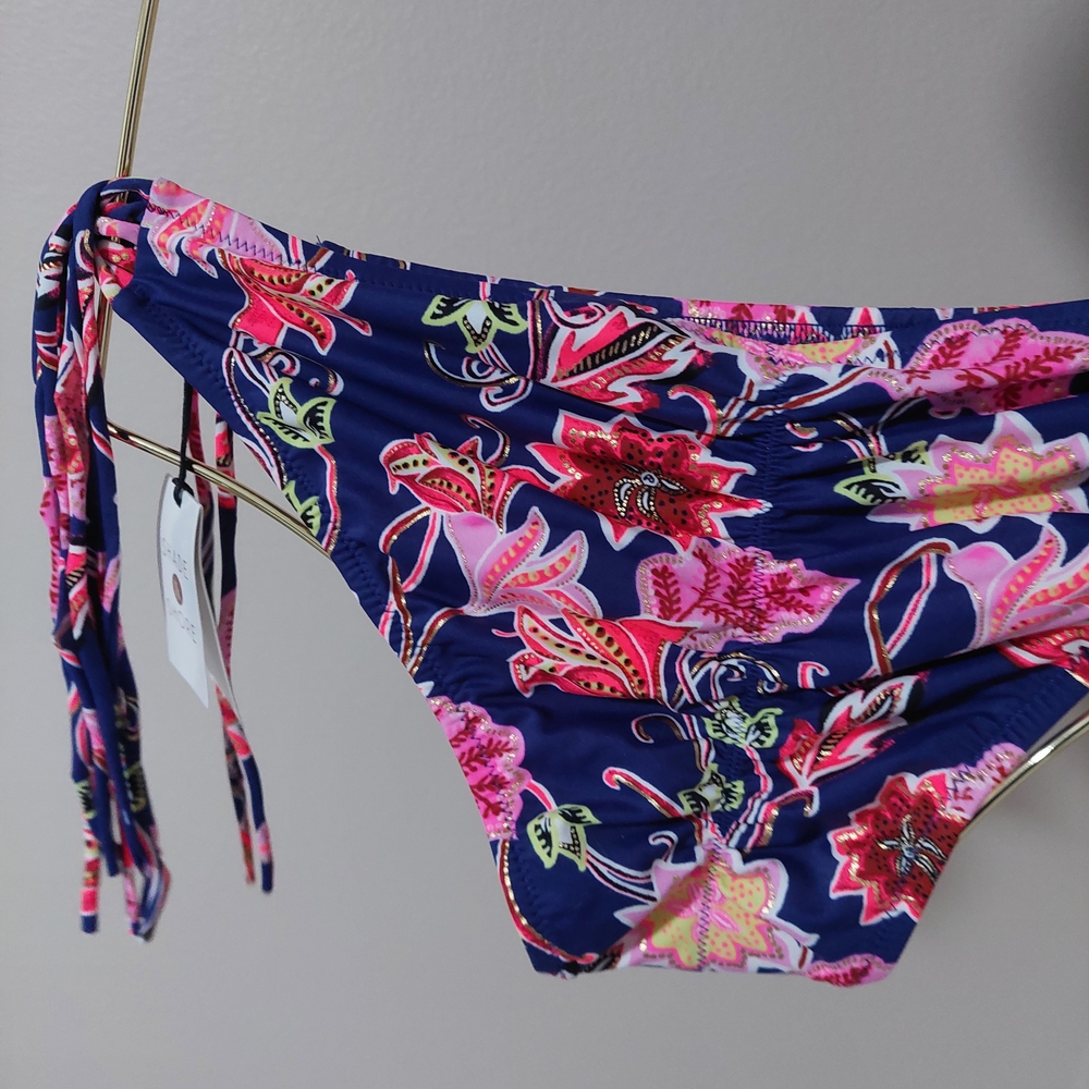 Indigo Blue and‎ Pink Floral Bikini with Criss-Cross Straps - Picture 6 of 10